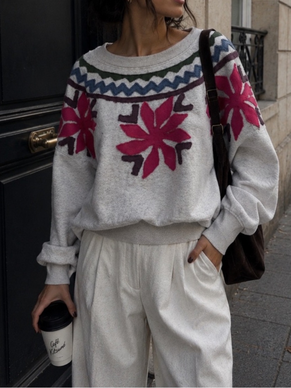 Free People Good Vibes Pullover Sweatshirt in Heather Grey Combo NWT